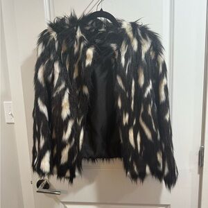 Topshop Black and White Faux Fur Jacket Size 2
